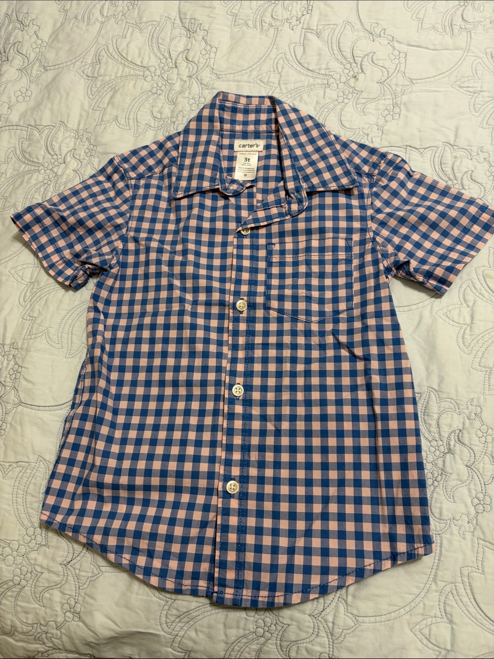 Carters Pink & Blue Short Sleeve Button Down Dress Shirt PreOwned Size 3T